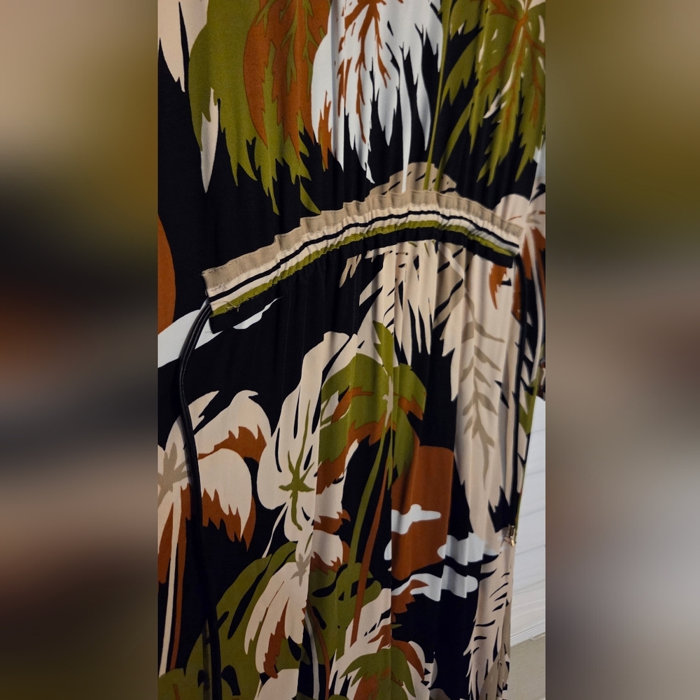 Marc Cain Deep Olive Tropical Print Loose Fit Midi Dress EUC Size N3 / 8 - Picture 9 of 16